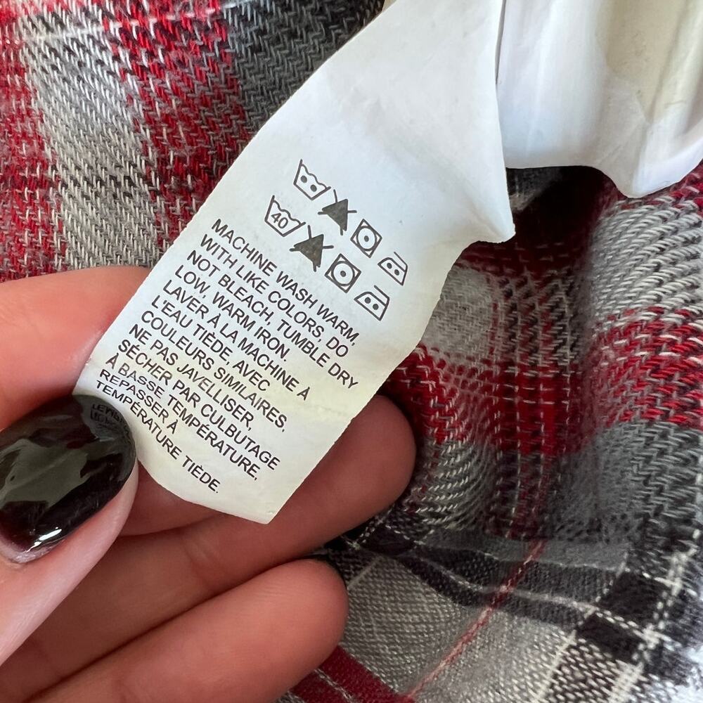 Lucky Brand Red/Gray Long Sleeve Casual Pearl Button Up Flannel Shirt- M - Picture 5 of 8